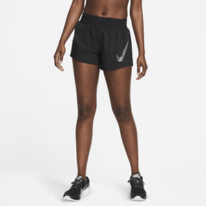 Nike Dri-FIT One Swoosh Hardloopshorts met halfhoge taille en binnenbroek voor dames - Zwart