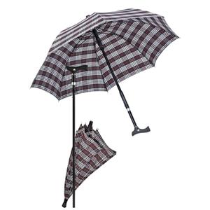 Twin paraplu-wandelstok (zwart/wit/rood geruit)