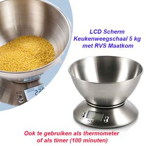 Dealrunner LCD Scherm Keukenweegschaal 5 kg met RVS Maatkom