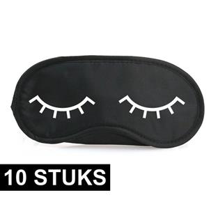 10x Slaapmaskers met slapende oogjes zwart/wit -