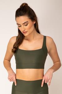 Woodlike Damen vegan Sport-Bh Crop Top Armeegrün