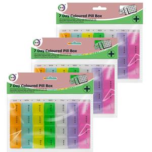 DID Multipak van 5x stuks gekleurde medicijnen doos/pillendoosjes 28-vaks wit 17 cm -
