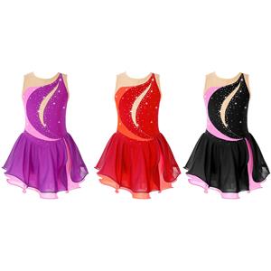 WinYing Girls' Figure Skating Dress Sleeveless Glitter Rhinestone Ballet Leotard Dress Competition Costume Gymnastics Suit