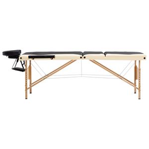 vidaXL Massagetafel inklapbaar 3 zones hout zwart en beige