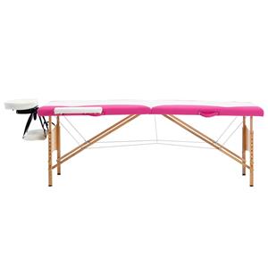 vidaXL Massagetafel inklapbaar 2 zones hout wit en roze