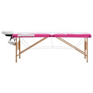 vidaXL Massagetafel inklapbaar 3 zones hout wit en roze