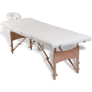 vidaXL Inklapbare massagetafel 4 zones met houten frame (creme)