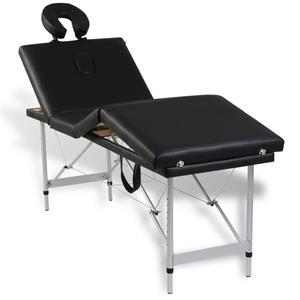 vidaXL Massagetafel met 4 zones inklapbaar aluminum frame zwart