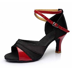 Dames Latin schoenen Salsa schoenen Dansschoenen Prestatie Sandalen Hakken Gesp Cuba-hak Gesp Zwart goud Zwart en Zilver Zwart / Rood