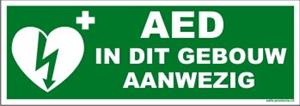 AED webshop AED pictogram sticker met tekst AED in dit gebouw aanwezig