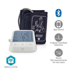 Nedis BTHBP10WT Smartlife Bloeddrukmeter Arm Bluetooth Lcd-scherm 22 - 42 Cm Aanduiding Van Stil Houden / Detectie Van Onregelmatige Hartslag / Detectie Voor Het Dragen Van Armband Wit