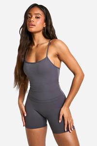Boohoo Premium Sculpt Padded Strappy Sports Bra, Charcoal