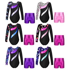 IEFiEL Maillots voor meisjes Gymnastiek Kinderen Kinderen Biketard met shorts Ballet Sparkly Shorts Dans Unitards 3-4 Years zwart/paars
