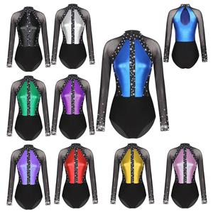 Tiaobug Dames strass ballet gymnastiek dans turnpakje bodysuit kunstschaatsen danskostuum met lange mouwen