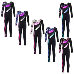 IEFiEL Kinderen Meisjes 2 Stuks Gymnastiek Dansoutfits Maillots met lange mouwen en broek Atletische Biketards Unitards 13-14 Years paars/warm roze kleur