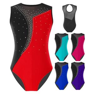 Kinderen meisjes sprankelende strass mouwloze gymnastiek turnpakje bodysuit ballet danskleding 5-6 Years rood