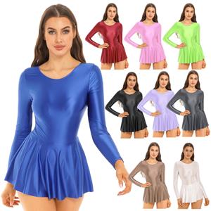 Linjinx Womens glanzende maillots dansjurk sexy strakke sport yoga ballet zwemmen oefentraining kleding S blauw