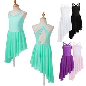 HULIJA Kinderen meisjes mouwloze uitsparing terug lyrische moderne dans chiffon turnpakje jurk ballet dans kostuum 7-8 Years roze