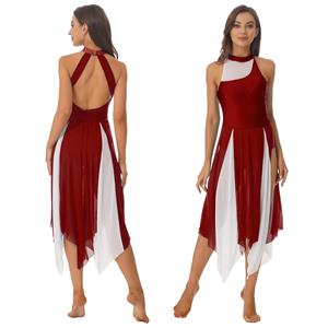 RUNQHUI Dames kleurblok patchwork halterjurk split pure mesh onregelmatige zoom dansjurken prestatiekostuum S groen