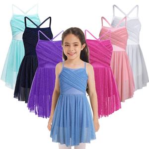HULIJA Meisjes Lyrische Ballet Dans Jurk Spaghetti Cami Hoge Taille Verstoorde Ballerina Rok Stijldansen Kostuum 5-6 Years marineblauwe kleur
