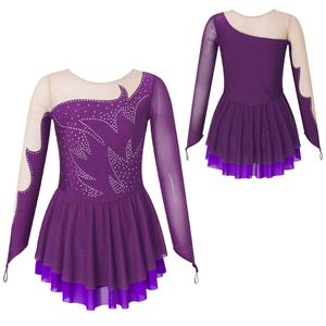Yeahdor Kid Meisjes Glanzende Figuur Schaatsen Jurk Gymnastiek Turnpakje Jurk Met Lange Mouwen Rolschaatser Ballet Dans Jurk 5-6 Years marineblauwe kleur