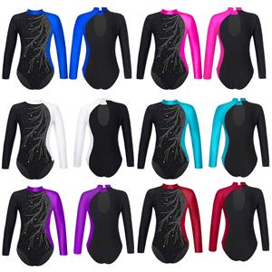 Tiaobug Kinderen meisjes glanzende mock hals lange mouw gymnastiek turnpakje atletische yoga ballet dans jumpsuit outfit 5-6 Years wit
