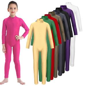 Kinderen meisjes lange mouw dans gymnastiek turnpakje unitard volledige lengte bodysuit kostuum danskleding 3-4 Years zwart