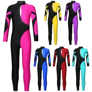 YOOJIA Gymnastiek maillots voor kinderen meisjes ballet unitard atletische jumpsuit lange mouw yoga workout schaatsen dans kostuum catsuit 5-6 Years warm roze kleur