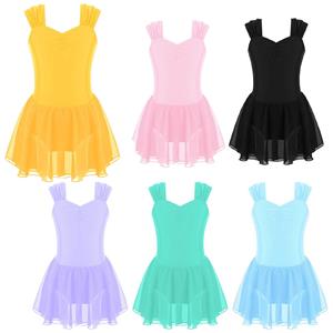Tiaobug Kinderen meisjes turnpakje dansjurk bloemen kant mesh patchwork ballet moderne lyrische dansjurk ballerina kostuum 3-4 Years zwart