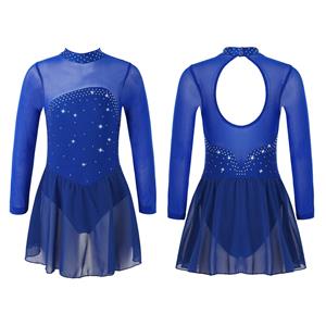 Linjinx Kinderen Meisjes Dans Gymnastiek Turnpakje Lange Mouwen Tule Splice Uitsparingen Meisjes Figuur Schaatsen Jurk 7-8 Years zwart