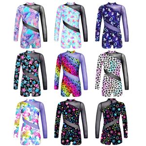 Ranrann Kinderen Meisjes Lange Mouw Gedrukt Gymnastiek Turnpakje Ballet Dans Biketard Korte Unitard Dancewear 5-6 Years zwart/roze