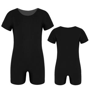 Kinderen jongens meisjes korte mouwen effen kleur rekbaar ballet dans gymnastiek turnpakje jumpsuit unitard 3-4 Years zwart