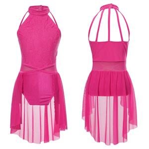 Inhzoy Kinderen meisjes lyrische ballet dansjurk mouwloze kanten bloemen turnpakje jurk hedendaagse moderne danskostuum 5-6 Years marineblauwe kleur