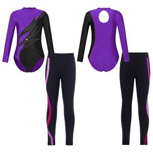 Aislor Kinderen Meisjes Kinderen Biketard Gymnastiek Maillots met lange mouwen en slim fit leggings voor dansschaatsen 5-6 Years blauw