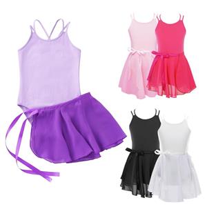 RUNQHUI Meisjes ballet dans gymnastiek turnpakje met chiffon gebonden rok outfit set 3-4 Years zwart
