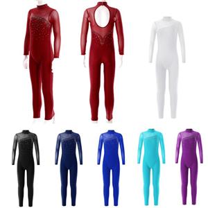 Linjinx Kinderen Meisjes Mode Turnpakje Lange Mouw Ronde Kraag Holle Rug Schaatsen Prestaties Jumpsuit 5-6 Years