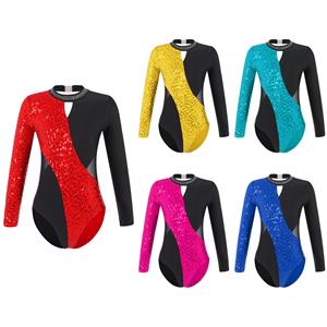 WinYing Meisjes Kids glanzende lange mouw turnpakje ballet dans gymnastiek ballerina unitard atletiek bodysuit 3-4 Years koningsblauwe kleur