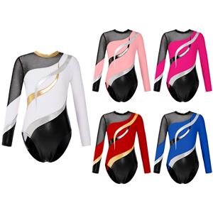 IEFiEL Kinderen meisjes lange mouw holle rug glanzende strass decor dans maillots voor gymnastiek trainingskleding 5-6 Years wit