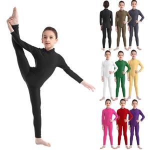 Sywiyi Kinderen meisjes lange mouw dans gymnastiek turnpakje unitard volledige lengte bodysuit kostuum danskleding 3-4 Years zwart