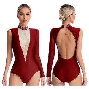 Yunduantong-electronic Vrouwen Meisjes Patchwork Ritmische Gymnastiek Atletische Actieve Kleding Bodysuit Open Rug Ballet Dans Leotard Kunstschaatsen Kostuum XL blauw