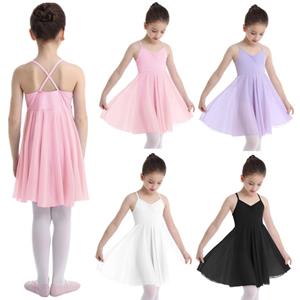 Inlzdz Mouwloze kinderen kinderen dansen ballet tutu jurk meisjes chiffon turnpakje jurk ballerina danskleding kostuum 3-4 Years roze
