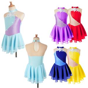 Manyakai Strass Pailletten Figuur Schaatsen Jurk voor Meisjes Kids Ballet Dans Jurk Kind Gymnastiek Lyrische Dans Jurk Kostuums 5-6 Years lichtblauwe kleur