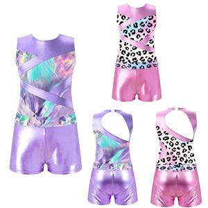 Inhzoy Meisjes Glanzend Metallic Mouwloos Gymnastiek Turnpakje en Shorts Kinderen Ballet Dans Unitard Biketard 3-4 Years roze
