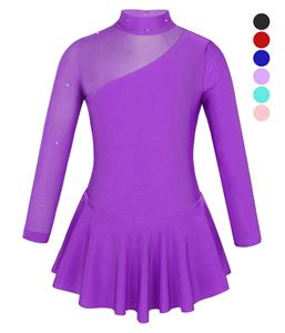IEFiEL Kinderen Meisjes Lange Mouw Splice Uitsparingen Terug Figuur Schaatsen Rolschaatsen Ballet Dans Jurk 7-8 Years rood