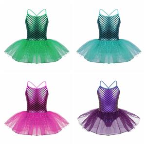 Linjinx Kinderen Meisjes Mouwloze Zeemeermin Schalen Bedrukte Gymnastiek Ballet Dans Leotard Jurk 3-4 Years groen
