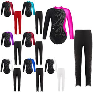 Sxiwei Kinderen Meisjes Gymnastiek Dans Leotard met Leggings Set Ballet Dans IJs Schaatsen Competitie Actief Bodysuit 5-6 Years zwart/blauw