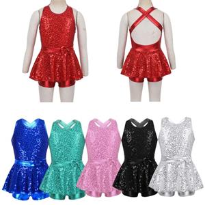 IEFiEL 2 Glinsterende pailletten Ballet Gymnastiek Bodysuit Meisjes Mouwloos Jurk Leotard Modern Jazz Performance Danskostuum 5-6 Years zwart