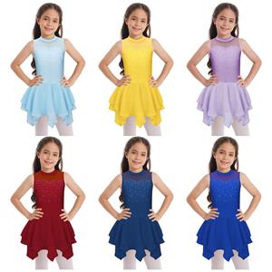 Linjinx Meisjes Mouwloze Strass Ballet Dans Jurk IJs Schaats Jurk Ballerina Wedstrijd Danskleding 5-6 Years lichtblauwe kleur