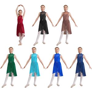 Tiaobug Kinderen Meisjes Mouwloze Strass Nep Hals Kunstschaats Jurk Leotard Ballet Lyrische Dans Kostuum 5-6 Years marineblauwe kleur