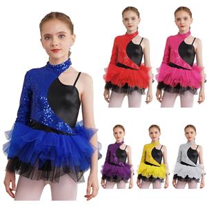 Daenrui Kinderen Meisjes Pailletten Ballet Leotards Tutu Jurk Kunstschaatsen Moderne Hedendaagse Dans Kostuum 5-6 Years koningsblauwe kleur